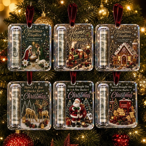 Christmas Cash Gift Ornament, Acrylic Flat Cash Gift Pendant, Clear Money Holder Ornament for Christmas Tree Hanging Decor