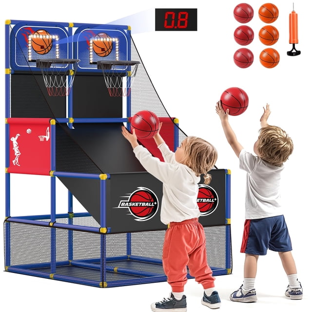 Juego de canasta de baloncesto doble para niños M SANMERSEN con marcador LED