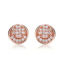 Alphabetdeal C.Z. Rozzato Sterling Silver Rose Plated Double Circle Design Round Earrings