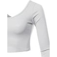 thumbnail image 4 of A2Y Women's Cropped Rib Lightweight Long Sleeve Double Scoop Neck Tops Tees White L, 4 of 5