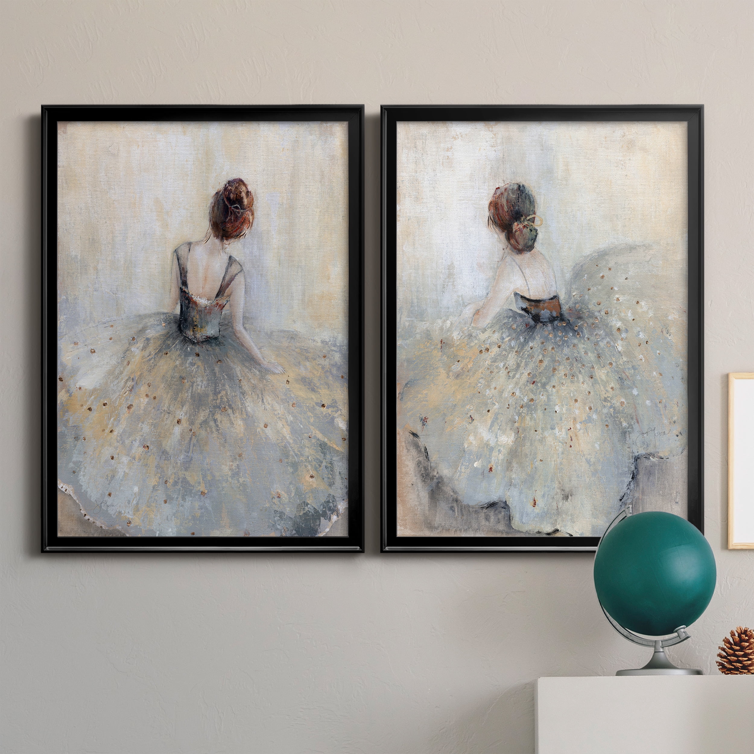 2 Piece Set Beautiful Contemplation Premium Framed Canvas - Ready to Hang - 26.5 x 36.5 Each - Black Frame