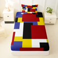 thumbnail image 4 of Castle Fairy Mid Century Overlap Rectangle Block Twin Sheets 3pcs,Geometric Mosaic Bedding,Red Yellow Navy Black,1 Flat Sheet, 1 Fitted Sheet and 1 Pillowcase, 4 of 7