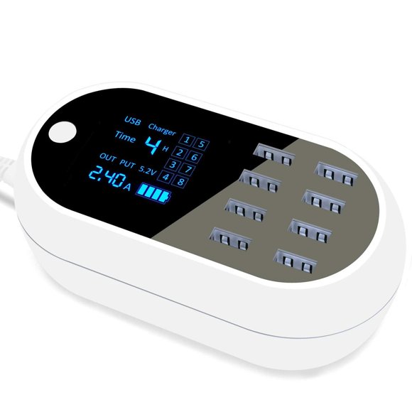 Estación de carga USB, Powstick 60 W/12 A 8 puertos estación de carga rápida Hub visualización LCD H