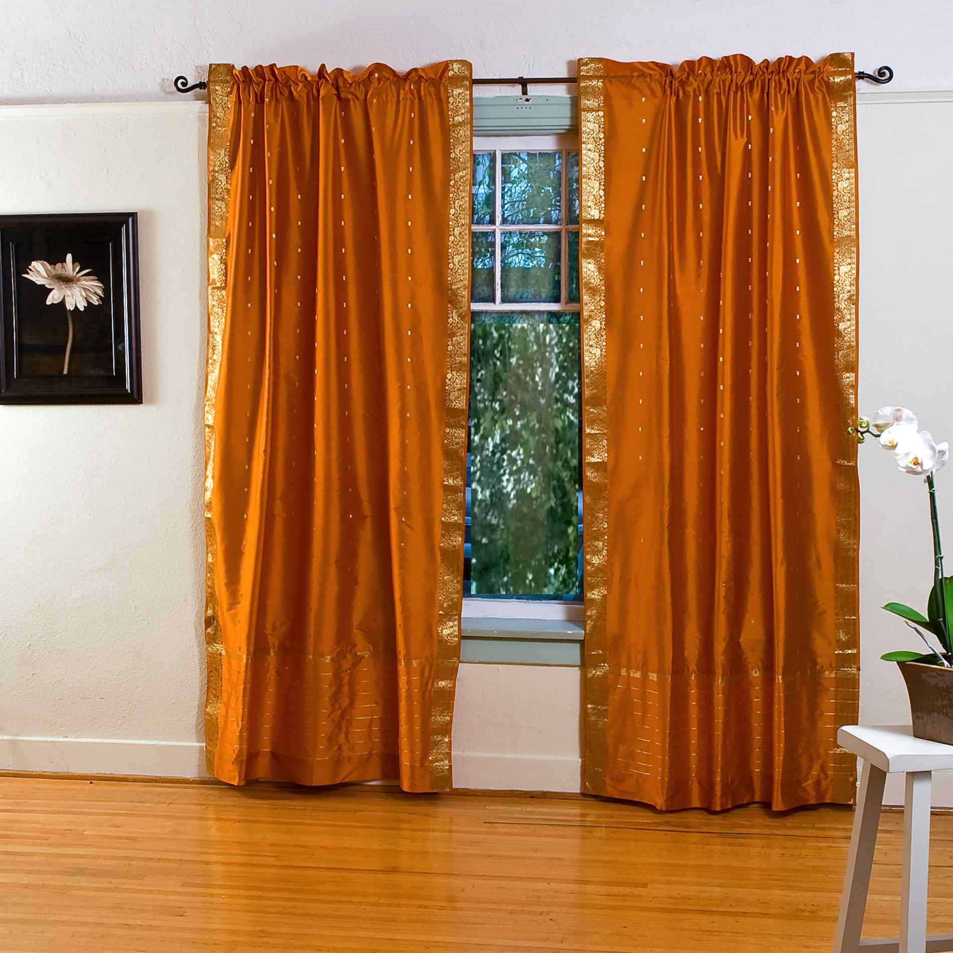 Turquoise 84-inch Rod Pocket Sheer Sari Curtain Panel India -Pair 