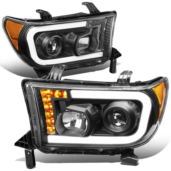 DNA Motoring For 07-13 Toyota Tundra LED DRL Turn Signal Projector Headlight Lamp Pair Black Amber