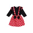 thumbnail image 2 of 2 Pcs Newborn Fashion Outfits, Infant Long Sleeve Round Neck Ruffle Pullover Polka Dot Print Suspender Skirt with Bow, 2 of 6