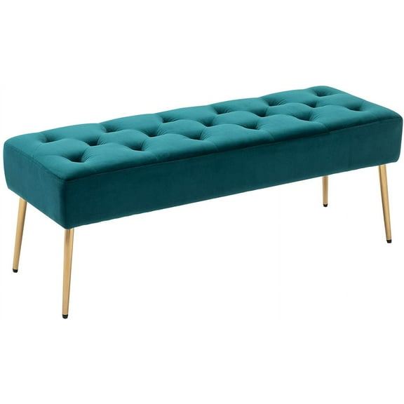 DUHOME Modern Velvet Ottoman, Upholstered Bedroom Benches Footrest Stool Button-Tufted Table Dining with Gold Metal Base for Entryway Dining Room Living Room Bedroom, Atrovirens
