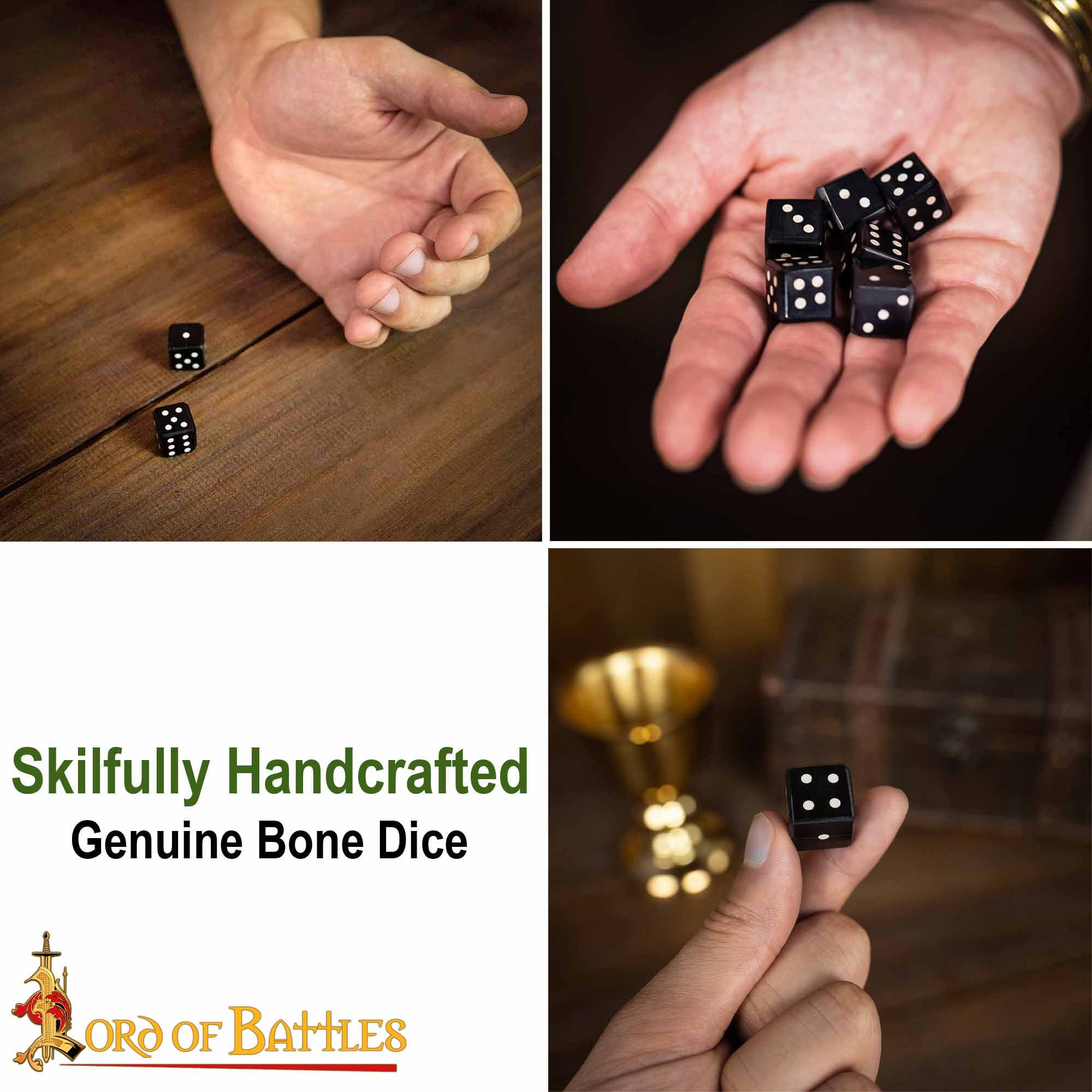 Viking Medieval Horn Dice Set of 6 with Inlaid Pips Hand Made from Natural Ox Horn for Games, DnD Dice Set