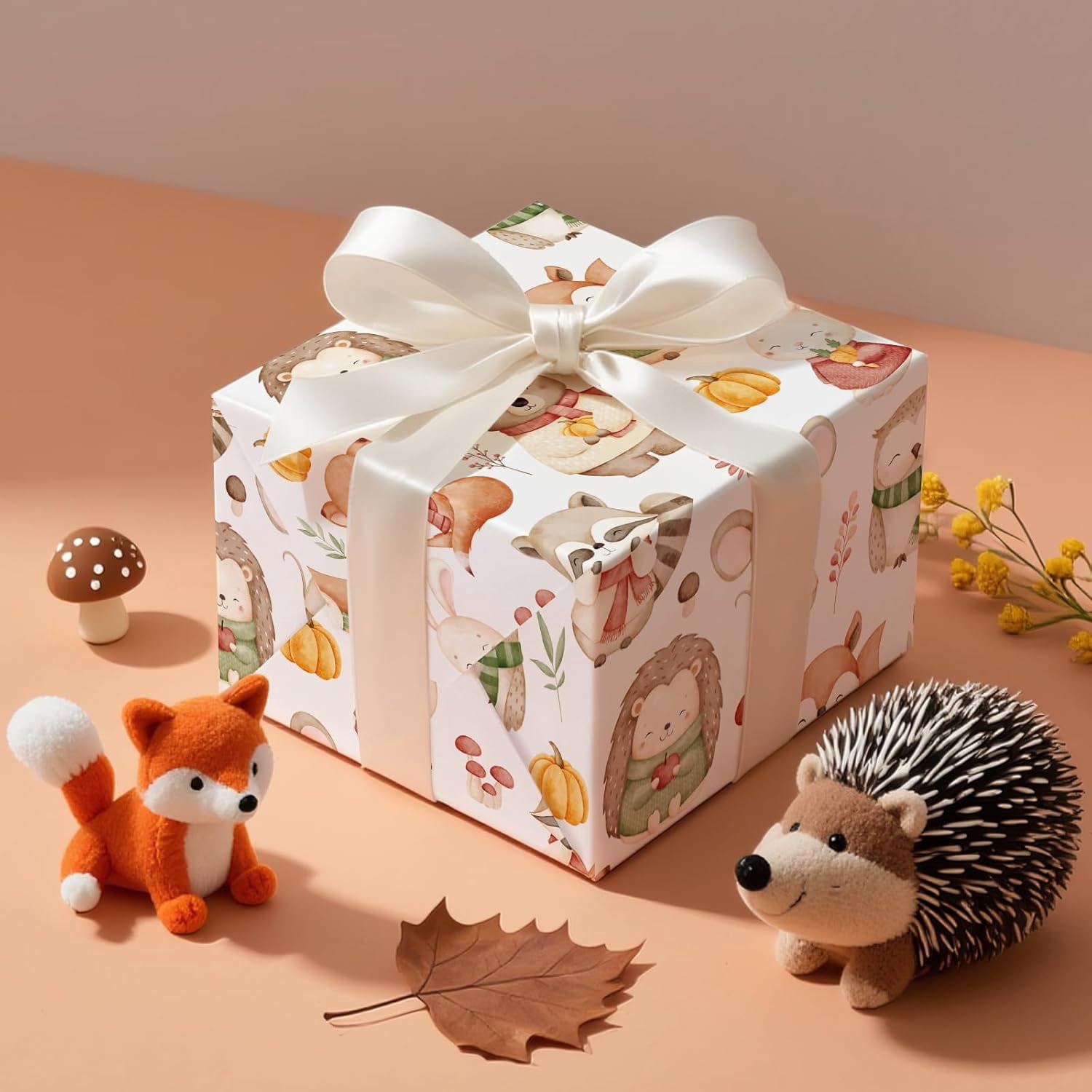 Baby Shower Wrapping Paper Roll - Mini Roll - 17 Inch x 16.5 Feet - Forest Animal Wrapping Paper, Perfect for Kids Girl Birthday, Newborn Gift Wrap