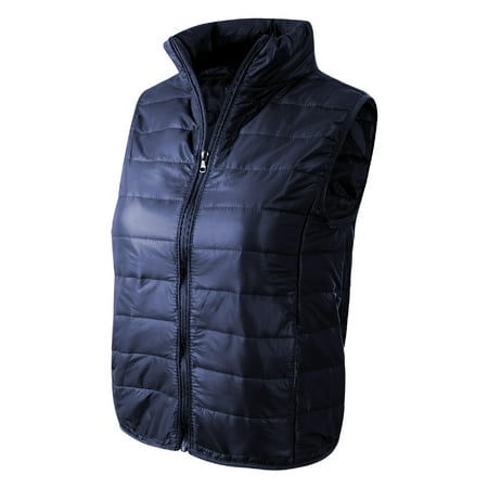 - Made by Olivia Women's Casual Lightweight High Neck Puffer Vest Navy Blue M