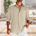 thumbnail image 3 of LZHGirlshop Men's Linen Shirts Casual Button Down Shirt Solid Color Long Sleeve Turn-down Collar with Pocket Tops,Khaki,XL, 3 of 6