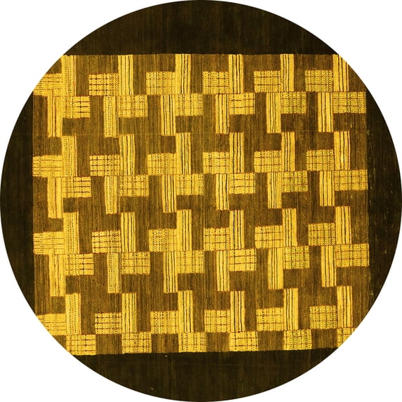 Ahgly Company Machine Washable Indoor Round Abstract Yellow Modern Area Rugs, 4' Round
