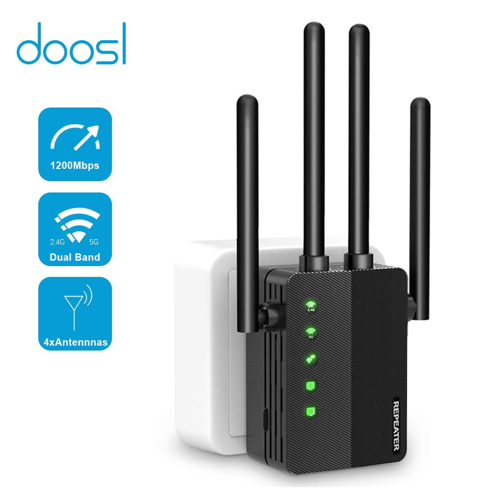 Wireless Internet Repeater with Ethernet Port-01. 4 Antennas 360° Full Coverage 1200Mbps Wireless Signal Repeater Booster Dual Band 2.4G and 5G Expander 2021 WiFi Extender 