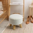 thumbnail image 3 of Small Round Ottoman with Storage, Ottoman Foot Rest in Teddy Velvet, Footstool with Wood Legs and Soft Sponge, for Living Room, Bedroom, Couch, Enterway (Cream), 3 of 7