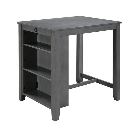 Gregorio 36" Gray Finish Small Space Counter Height Dining Table with USB Charging Ports and Shelves