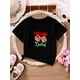 thumbnail image 1 of Camiseta informal de verano para niña: tejido de punto cómodo, cuello redondo, manga corta, blanca con estampado gráfico "FEELING LUCKY", diseño de fresa y pizza, perfecta para..., 1 of 5