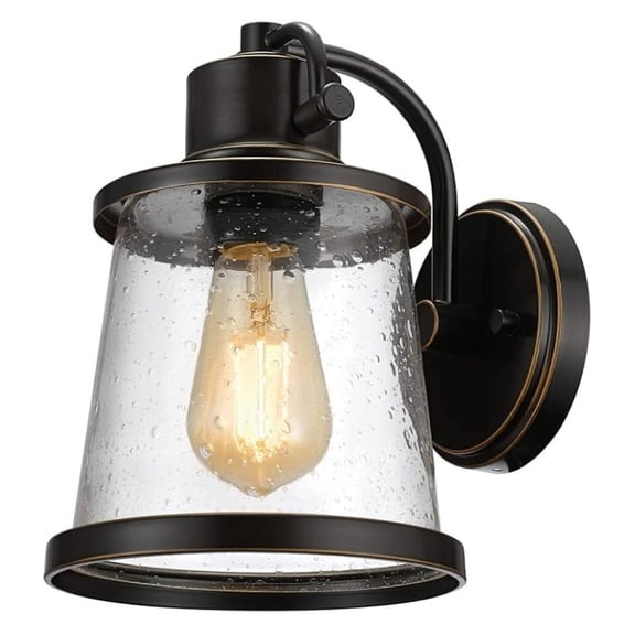 44127 Charlie 1-Light Outdoor Indoor Wall Sconce, LED Bulb Included, Oil Rubbed Bronze, Clear Seeded Glass Shade, 500 Lumen