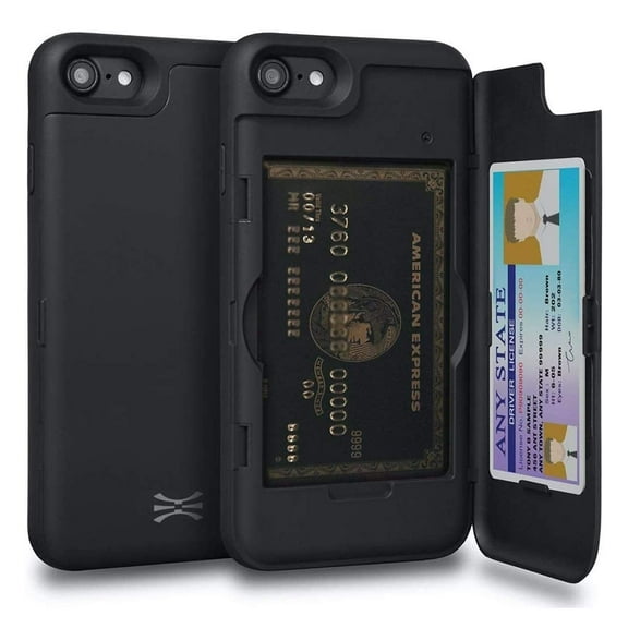 TORU CX PRO Case for iPhone SE 2022 / SE 2020 / 8 / 7 with Card Holder | Slim Protective Shockproof Heavy Duty Cover with Hidden Card Wallet Flip Slot Compartment Kickstand | Include Mirror - Black