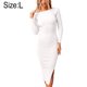 thumbnail image 2 of Vestido tipo suéter con cuello en V blanco para mujer, informal, cruzado, ajustado, con mangas largas enhebrables, vestido dividido en la parte delantera y trasera, L, 2 of 7