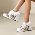 thumbnail image 2 of White Ladies Color Block Platform High Heels Pu Waterproof Thick Heel Floral Super High Front Lace Up Square Toe, 2 of 6