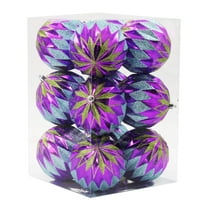 12 Pack Purple, Lime Green and Aqua Assorted Ball Ornaments