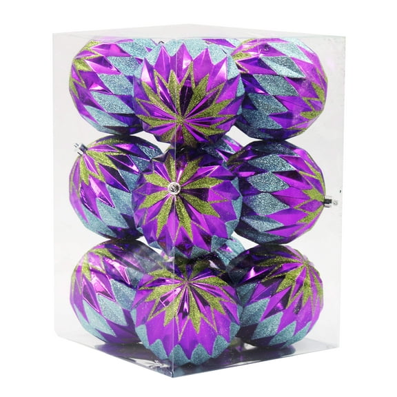 12 Pack Purple, Lime Green and Aqua Assorted Ball Ornaments