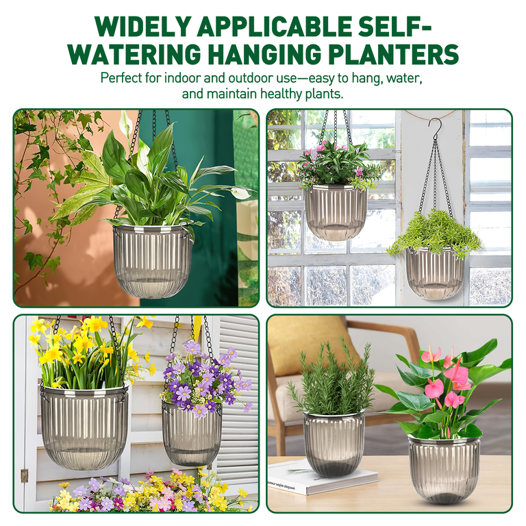 Xueyu 3-Pack Self-Watering Hanging Plant Pots, Gray photo 4