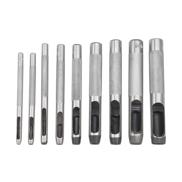 Juego de 9 Piezas de Punzones Huecos Redondos de Acero de 2.5mm a 10mm para Manualidades en Cuero, Correa de Reloj, Juntas, Cinturones