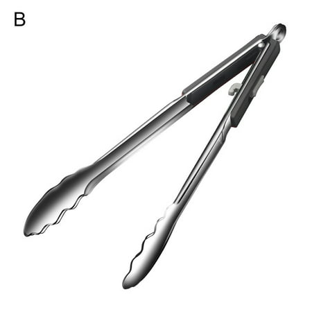 

Grofry Food Tongs Easy to Operate Long Handle 304 Stainless Steel Cooking Buffet Clip for Kitchen Grey B