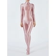 thumbnail image 2 of Haitryli Women's Long Sleeve Glossy Bodystocking Bodysuit Full Body Jumpsuit Unitards Shapewear Light Pink L, 2 of 4
