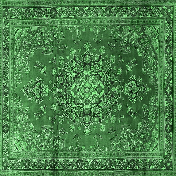 Ahgly Company Indoor Square Persian Emerald Green Traditional Area Rugs, 7' Square