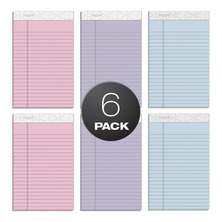 TOPS Prism Writing Pads, 5" x 8", Jr. Legal Rule, Assorted Colors, 50 Sheets, 6 Pack