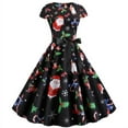 thumbnail image 1 of Qertyioot Christmas Robe Imprimée pour Femmes, Mode Hiver Manches Courtes Vintage Décontractée, 1 of 8