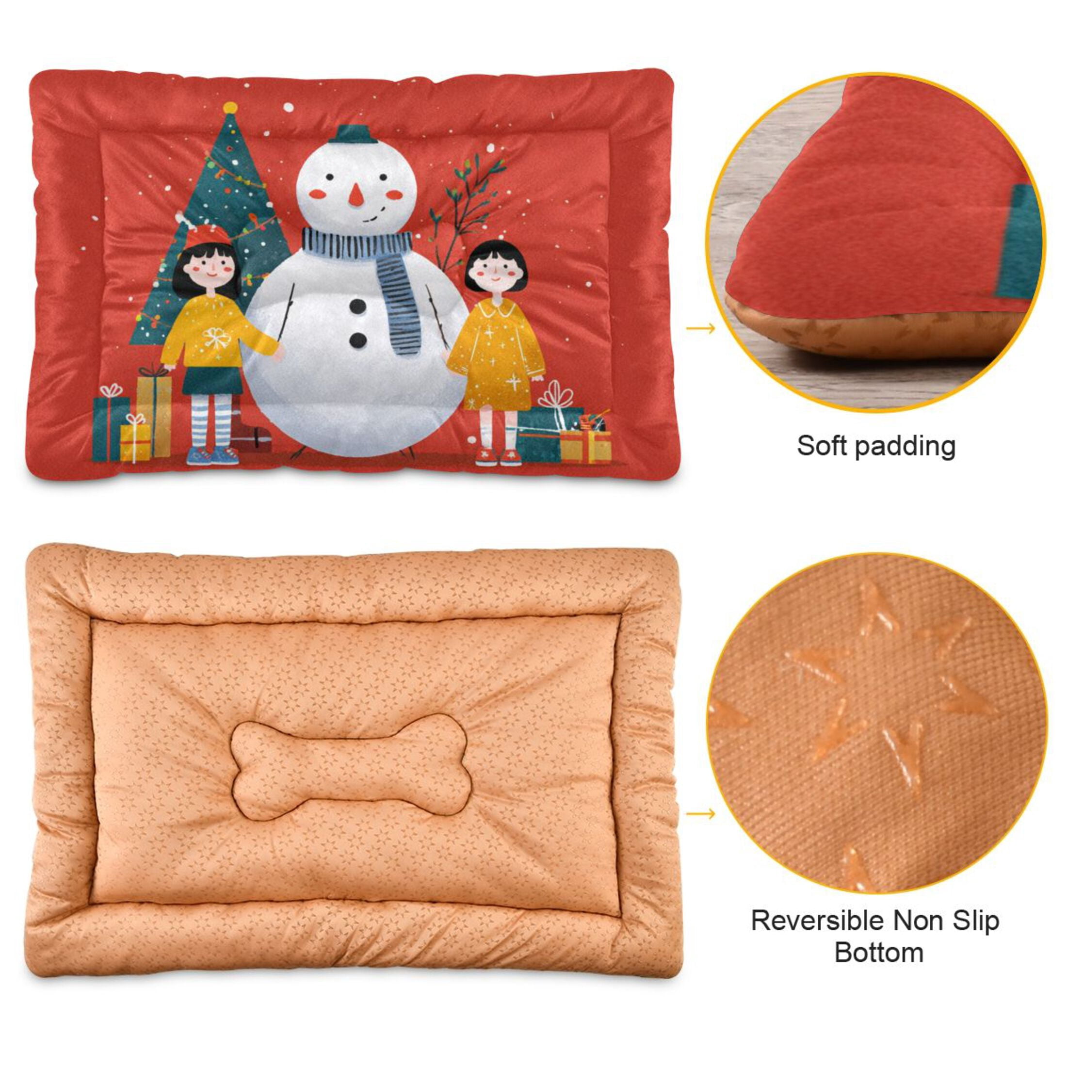 Cozy Mat Pet Bed Indoor Outdoor Warm Soft For Cat Dog Puppy(S/M) Snowman Next To Christmas Tree