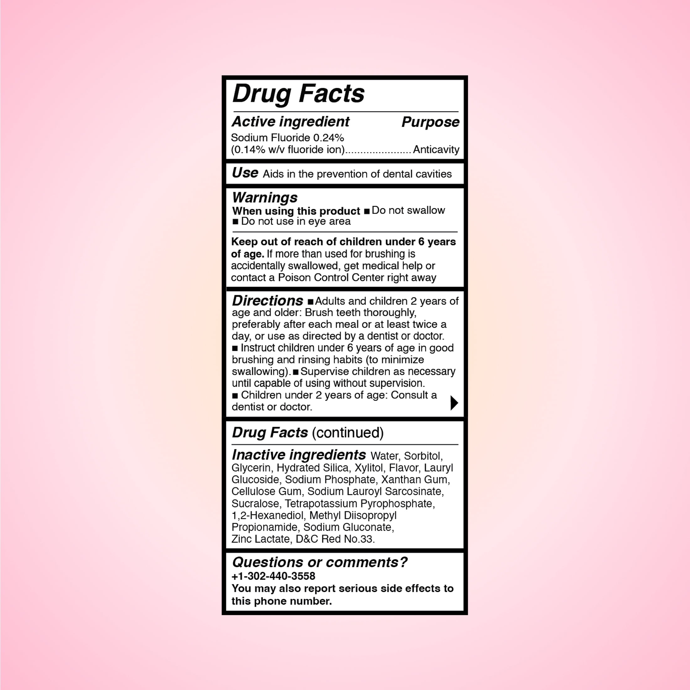 Pink Lemonade flavor sodium fluoride anticavity toothpaste