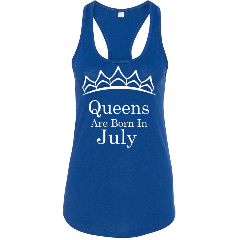 Pullover tank Queens Are Born In JULY Tiara Printed Sleeve less TANK Top Tee Lady Best Birthday Tank Top WHITE Logo Queen Tank Top