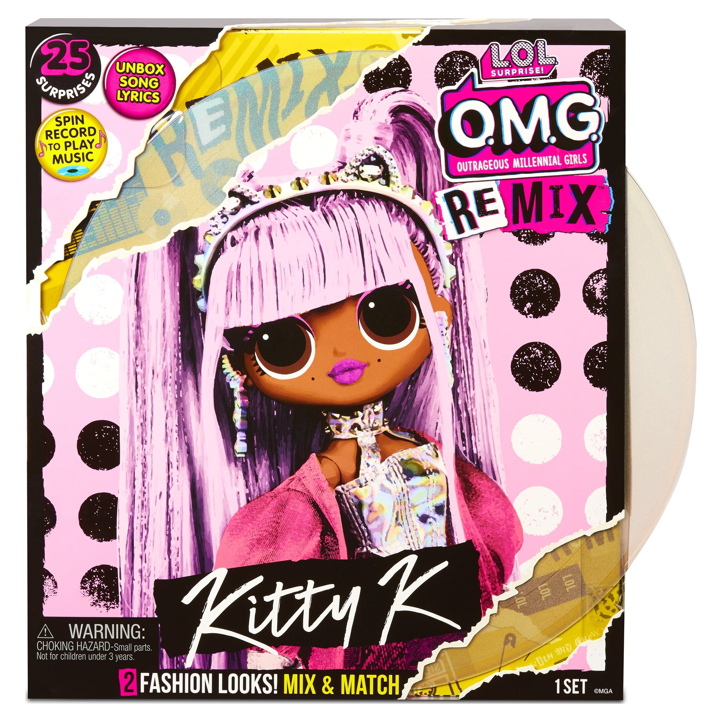 LOL Surprise OMG Remix Kitty K Fashion Doll – with 25 Surprises Including  Extra Outfit, Shoes, Hair Brush, Doll Stand, Lyric Magazine, and Record 
