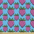thumbnail image 1 of Summer Fabric by the Yard, Cartoon Like Fruit Art Repetitive Pattern of Strawberries Colorful Design, Decorative Upholstery Fabric for Sofas and Home Accents, Blue Pink and Green by Ambesonne, 1 of 5