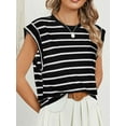 thumbnail image 4 of Deago Women's Cap Sleeve Tank Top Striped Crew Neck T Shirts Loose Fit Basic Summer Casual Tee Tops (Black, XL), 4 of 8