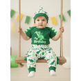 thumbnail image 6 of BemeyourBBs 3Pcs Baby Boy Dinosaur First Birthday Outfit 1st Birthday Clothes Short Sleeve Romper Elastic Waist Jogger Pants and Hat Set Summer Clothes, 6 of 9