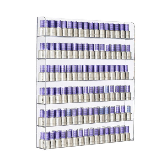 Porte-vernis Acrylique à 6 Niveaux pour Mur, Contient jusqu'à 180 Bouteilles, Présentoir à Vernis Transparent, Organisateur d'Huiles Essentielles. Plus un Chiffon en Microfibre pour Nettoyage
