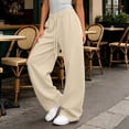 thumbnail image 4 of BXJX Womens Wide Leg Sweatpants, Running Elastic Waist Casual Drawstring Ladies Pants with Pockets Khaki Size S-3XL, 4 of 9