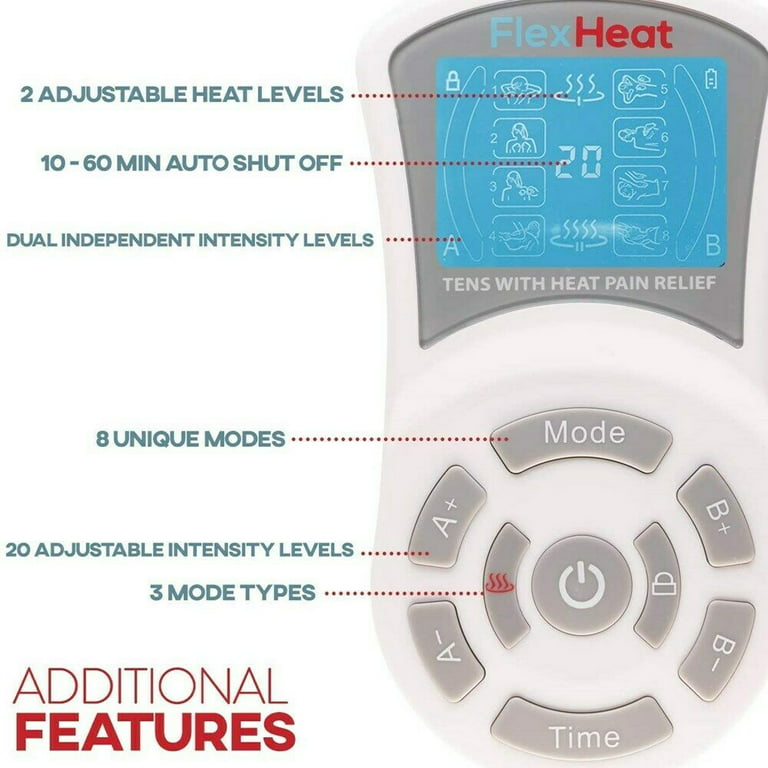 flexheat tens ems unit with heat - fda 510k cleared - patented combo tens  unit muscle stimulator machine best pain relief therapy for back pain