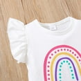 thumbnail image 4 of Lilgiuy Toddler Girl Summer Clothes Cute Rainbow Print Short Sleeve Round Neck Flying Sleeve T Shirt Casual Bowknot Shorts Sets Summer Matching Outfits Outwear (Pink,3-4 Years), 4 of 5