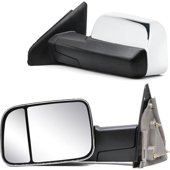 WLLW Towing Mirrors fit for 2002-2008 Dodge Ram 1500 2003-2009 Dodge Ram 2500 3500 Pickup Truck Manual Adjusted Manual FlipUp Chrome Cap Tow Mirrors