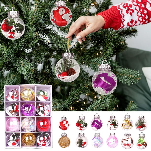 12 bolas navideñas de plástico de 6 cm | Adornos ligeros y reutilizables para árbol de Navidad | Bolas de Navidad DIY para casa, oficina, boda, fiesta, festival, cumpleaños y aniversario