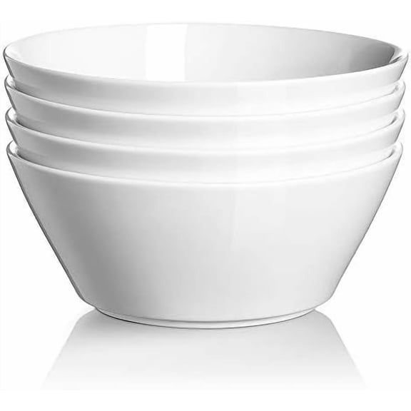 32 OZ Large Soup Bowls Set of 4 - White Ceramic Bowls for Kitchen, Deep Bowls for Cereal, Salad, Pasta, Fruits, Ramen, Dishwasher & Microwave Safe