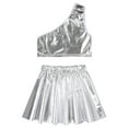 thumbnail image 3 of TiaoBug Kids Girls Hip Hop Jazz Dance Outfits One Shoulder Crop Top Mini Skirt Set, 3 of 7