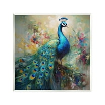 Stupell Industries Floral Peacock Pattern Animals & Insects Painting Unframed Art Print Wall Art, 12 x 12