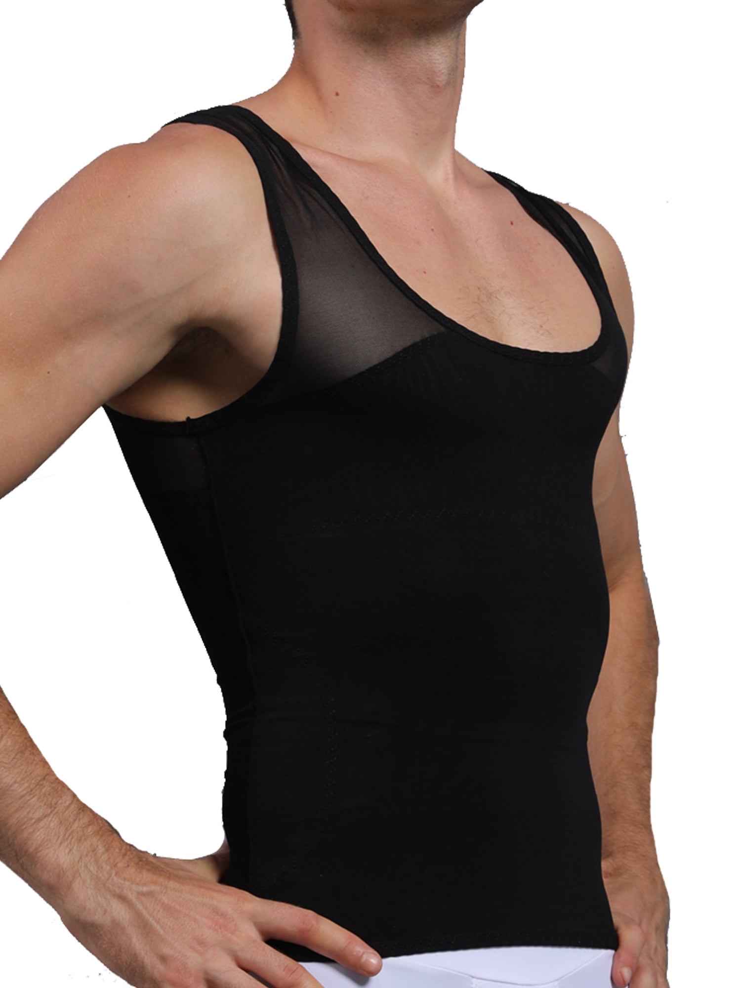 Mens Slimming Compression Ultra Lift Chest Corset Body Shapers Vest Gym Tank Top 